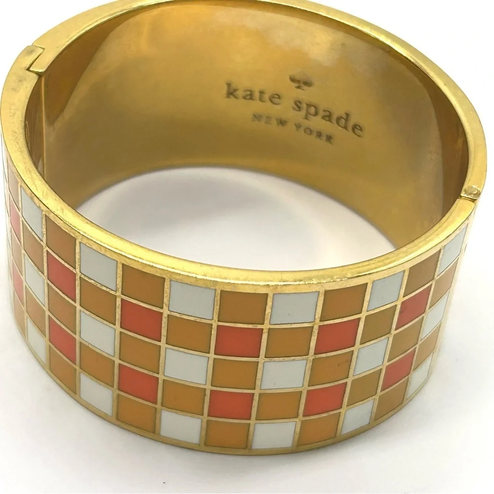 Kate Spade ‘A Walk in the Park’ Checked Hinged Bangle Bracelet - Picture 2 of 4
